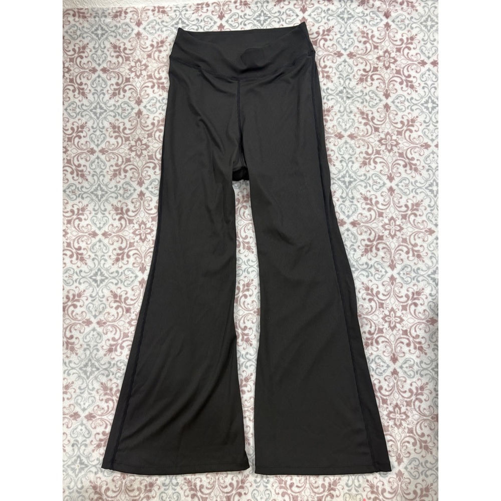 SHEIN Curve Black Ribbed Flare Leg Yoga Pants High Waisted V-Waist Plus Size 0XL